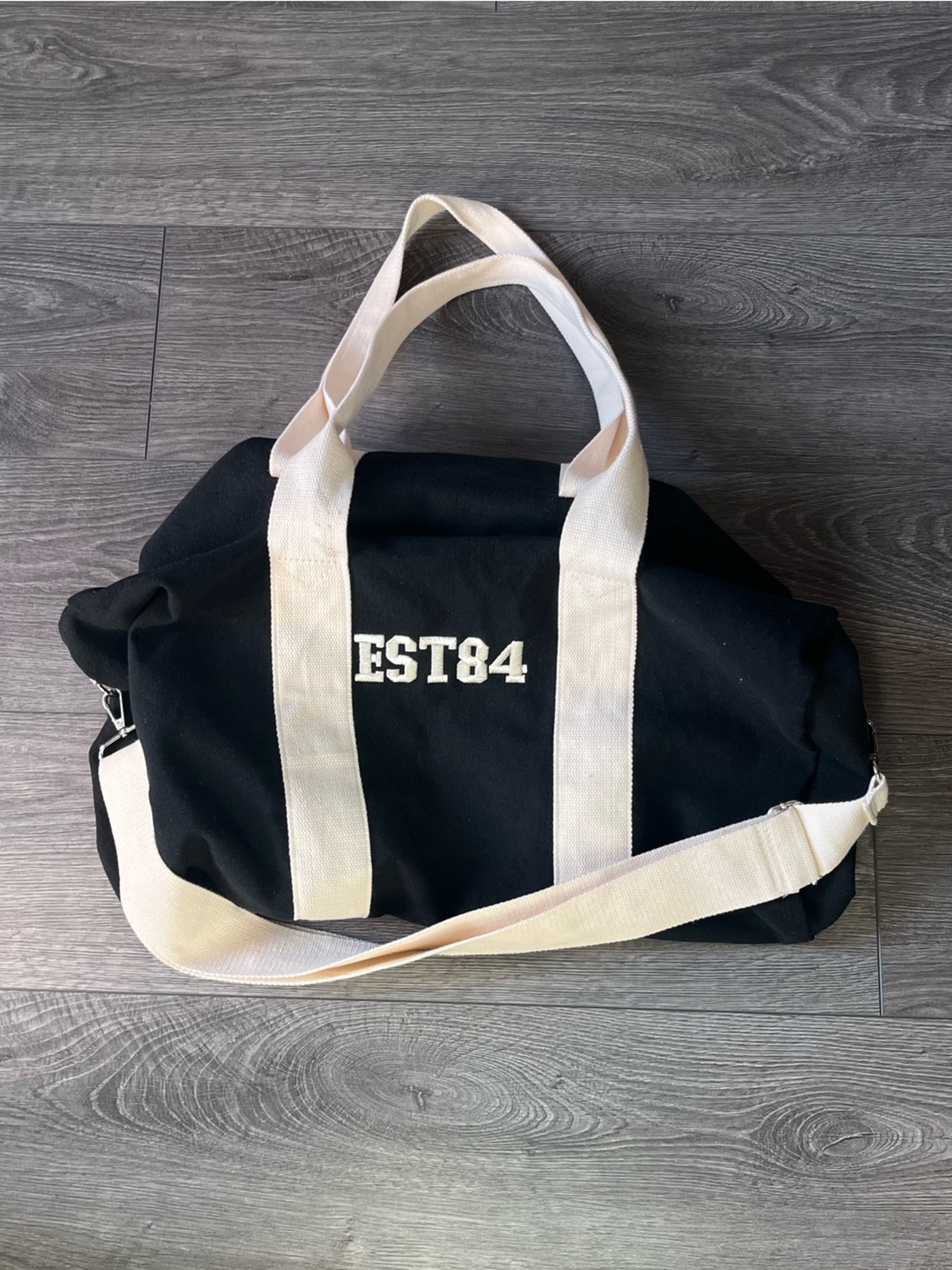 EST84 Black Canvas Weekender Bag with Cream Straps